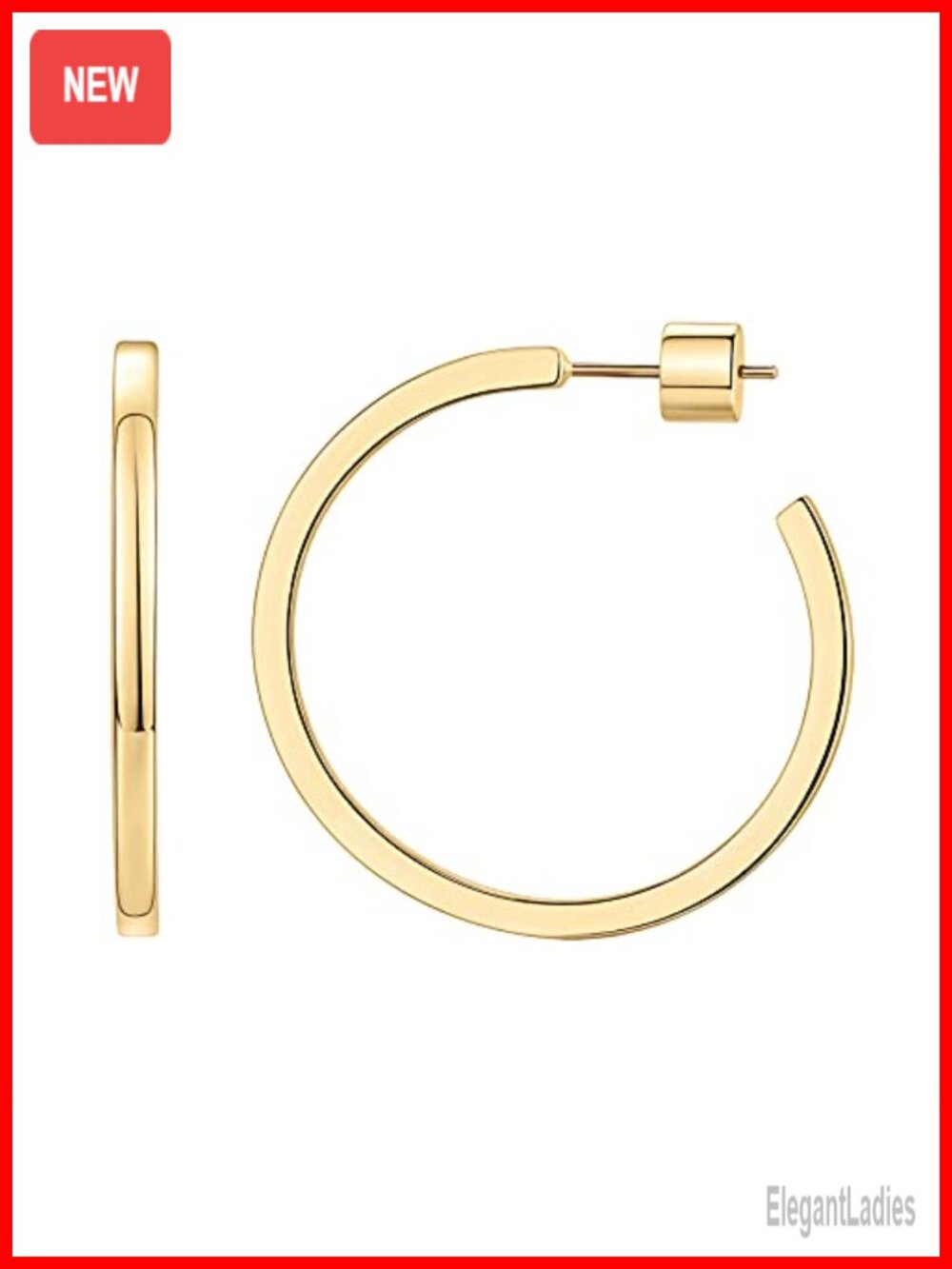 14K Gold Plated Thin Square Edge Open Hoop Earrings for Women